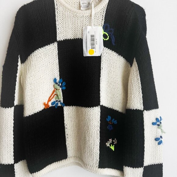 Forte Forte Black White Check Floral Sweater M - Picture 3 of 8